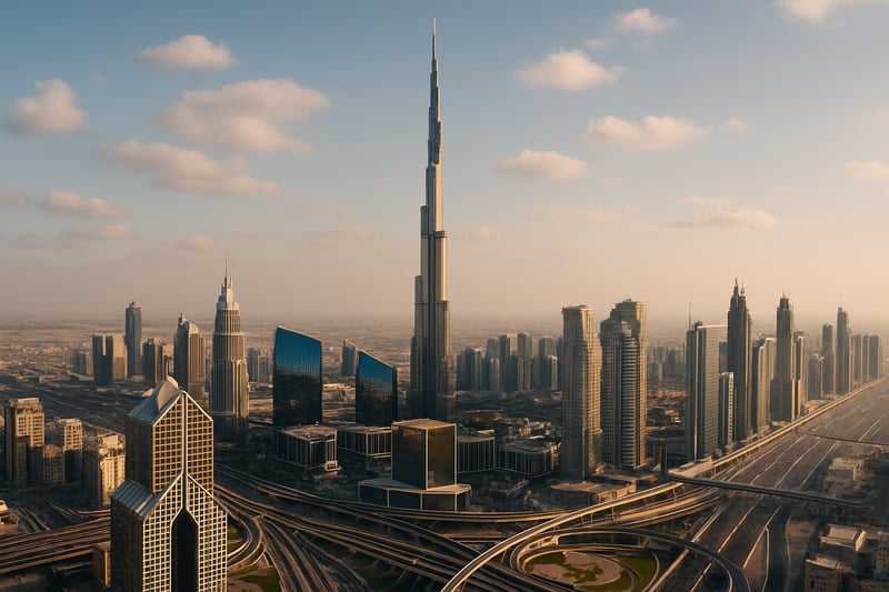 Dubai skyline featuring Burj Khalifa and cityscape Dubai skyline featuring Burj Khalifa and cityscape
